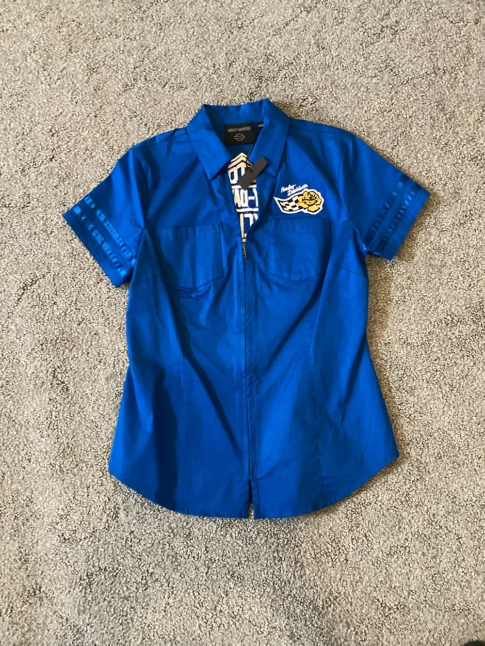 Harley-Davidson Royal Blue Short Sleeve Zip Front Shirt with Patch